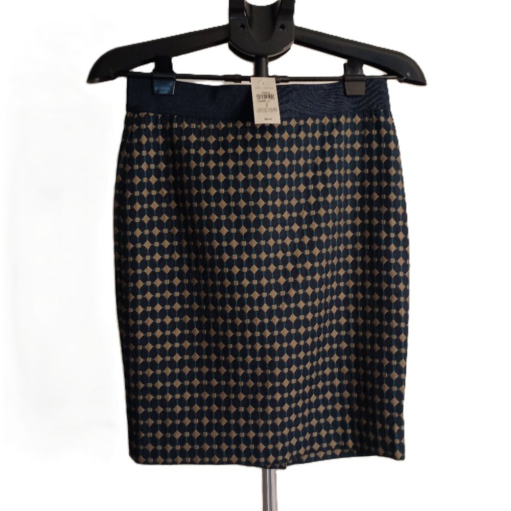 Ann Taylor Skirt Blue Tan Green Patterned Size 2 NWT